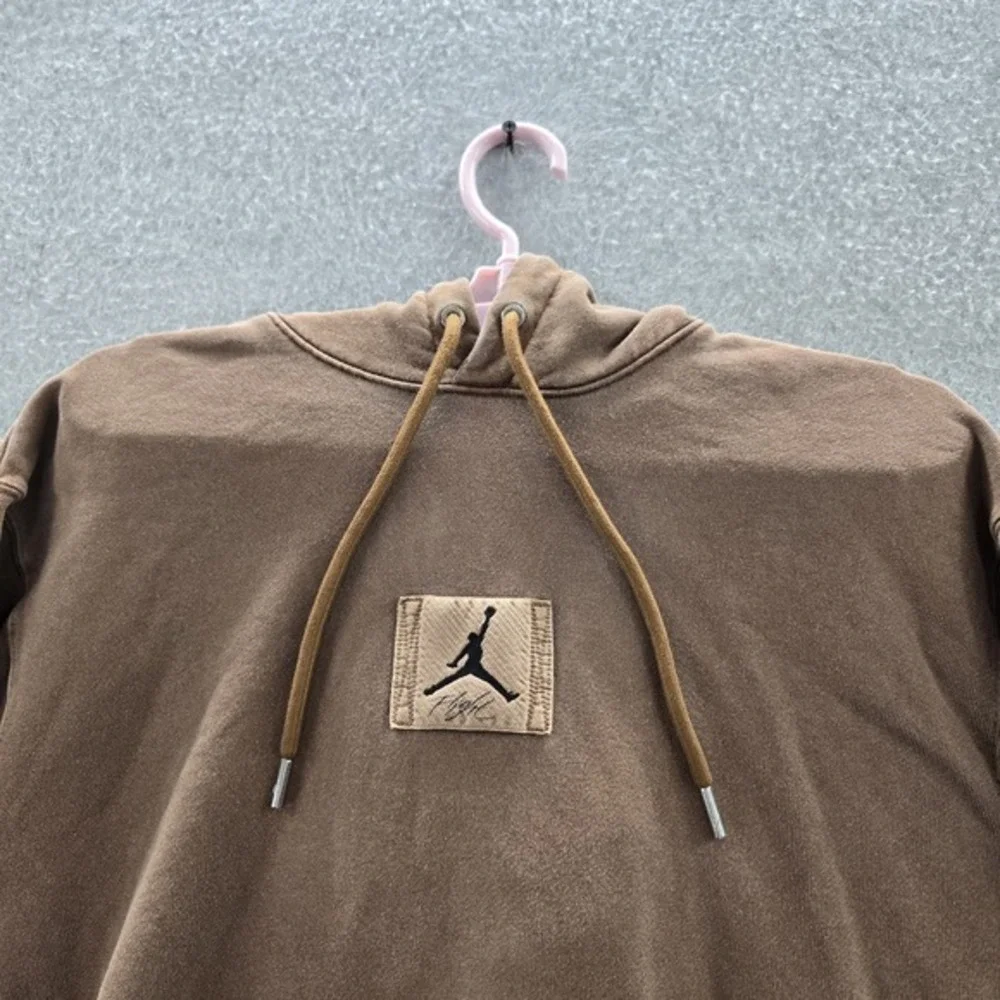VINTAGE Jordan Men Hoodie S Brown Y2K Jumpman Logo Embroidered Long Sleeve READ‎